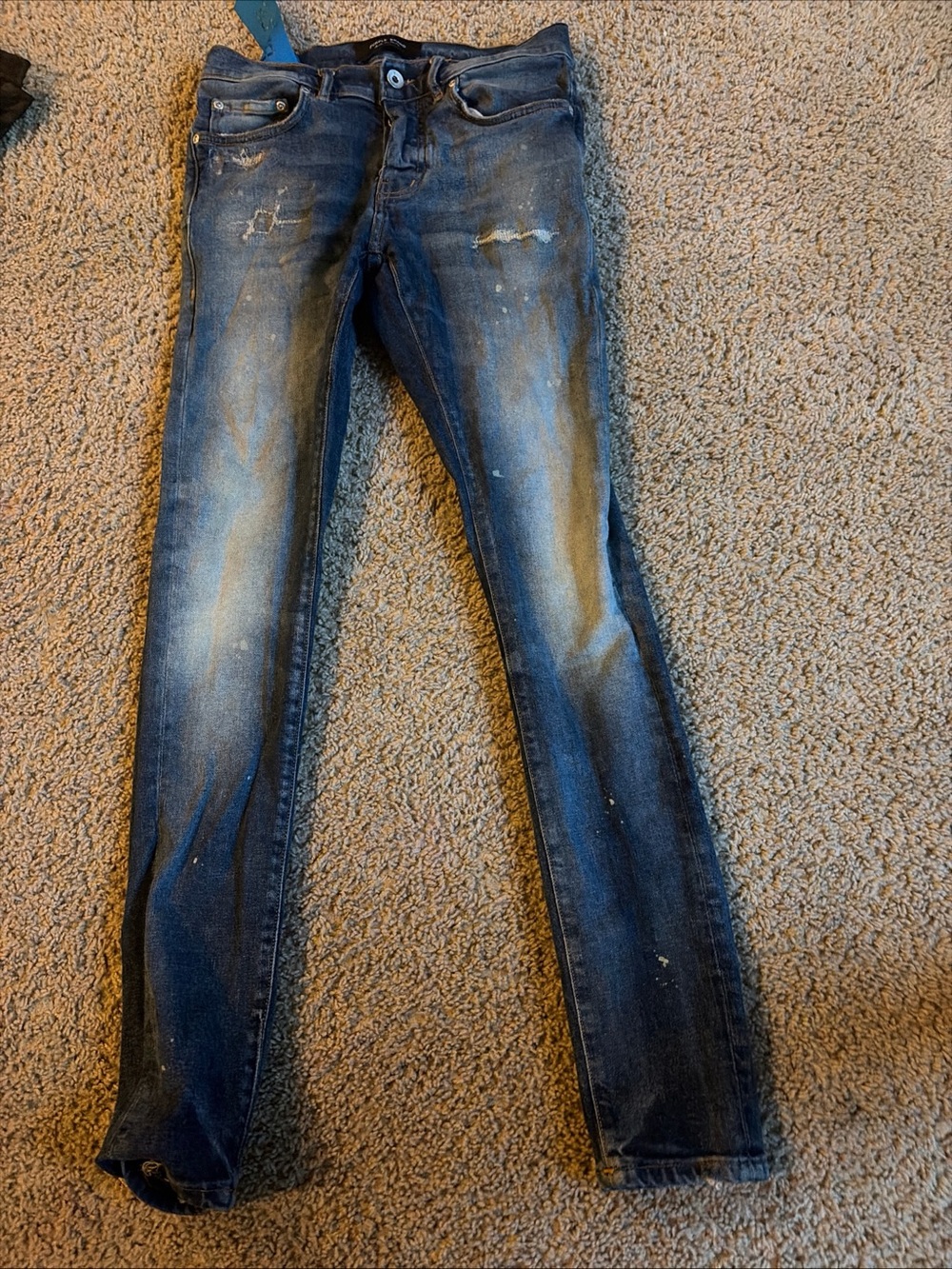 Men's Skinny Distressed Dark Blue Jeans